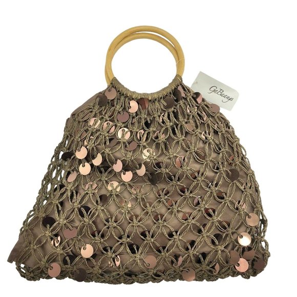 GaBaangs hoop handle sequin bag Brown tote small convenient cute NWT - Picture 1 of 8